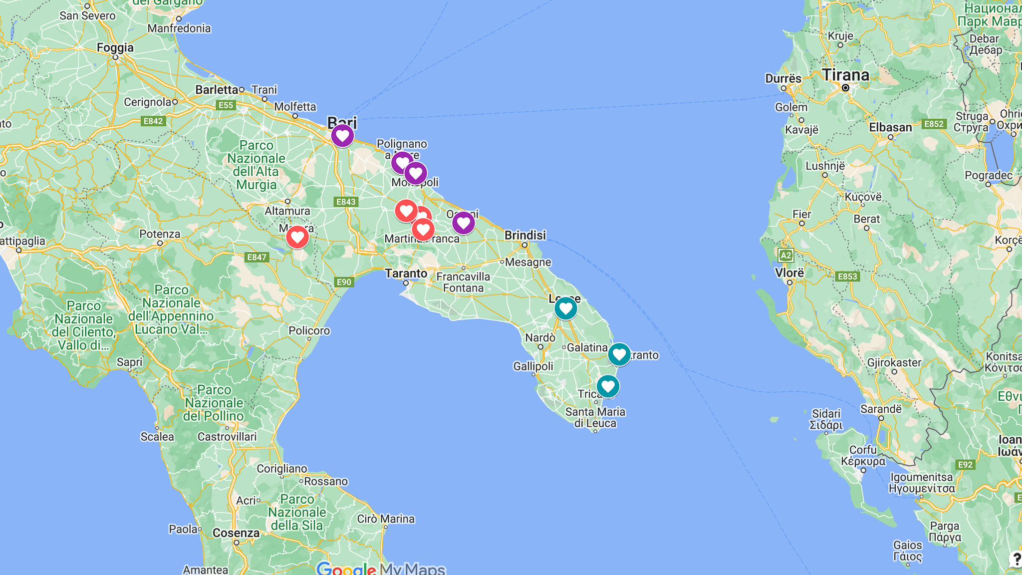 google maps of best places in puglia